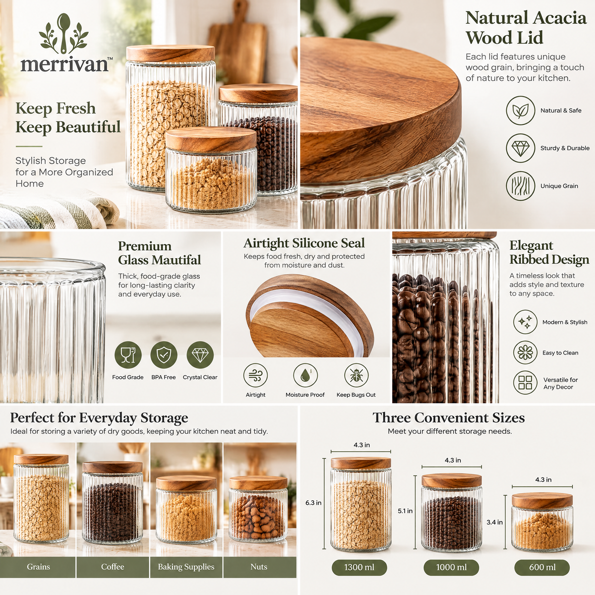 Ribbed Glass Canister Set, 3-Piece
