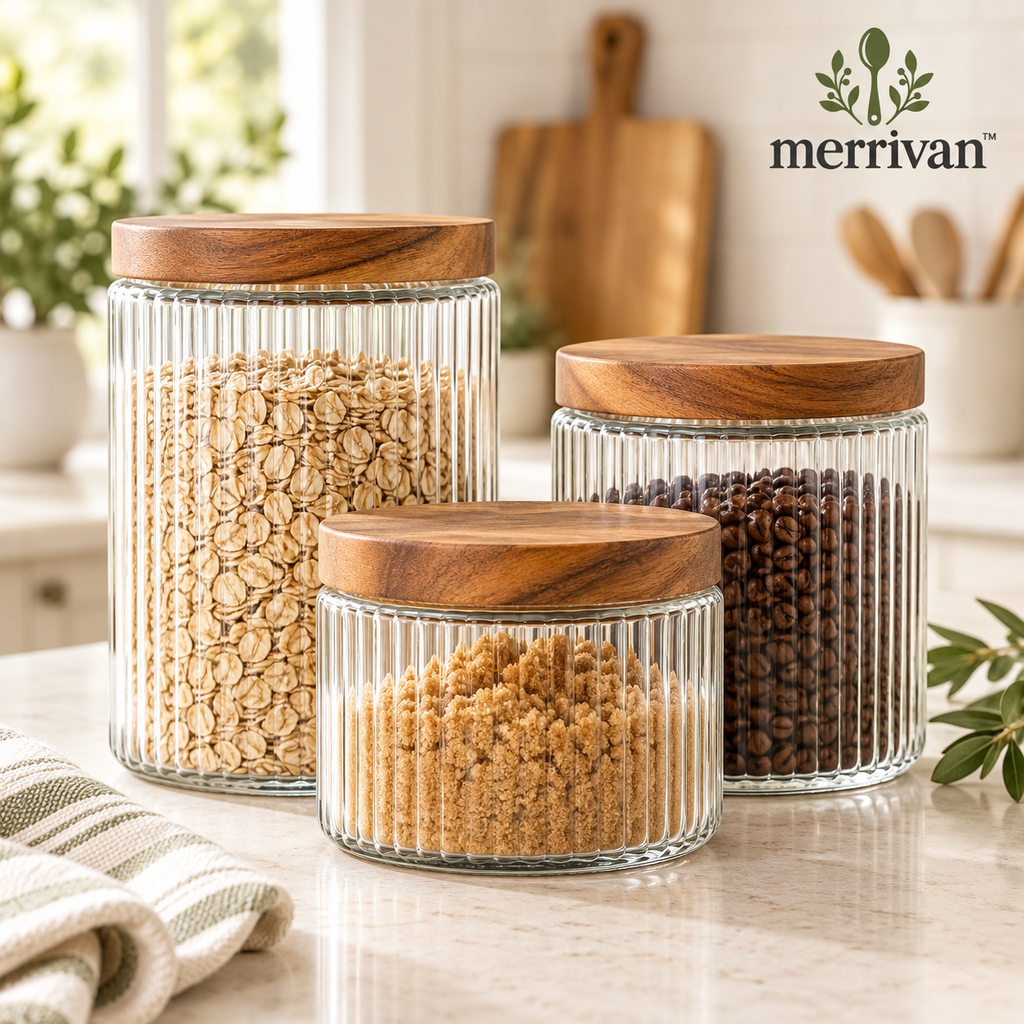 Ribbed Glass Canister Set, 3-Piece
