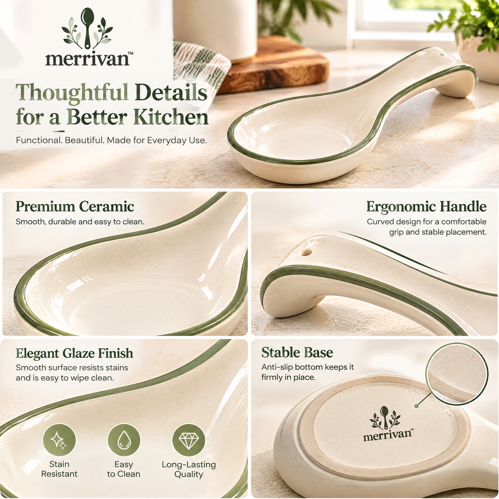 Sage-Rim Ceramic Spoon Rest