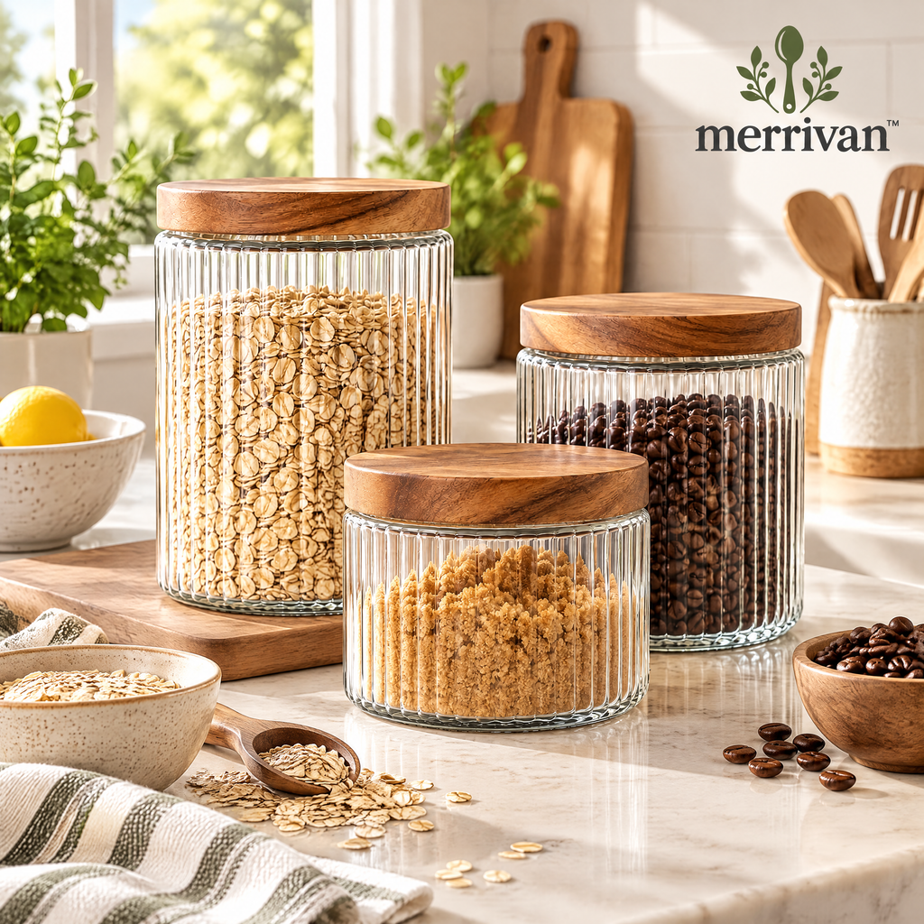 Ribbed Glass Canister Set, 3-Piece