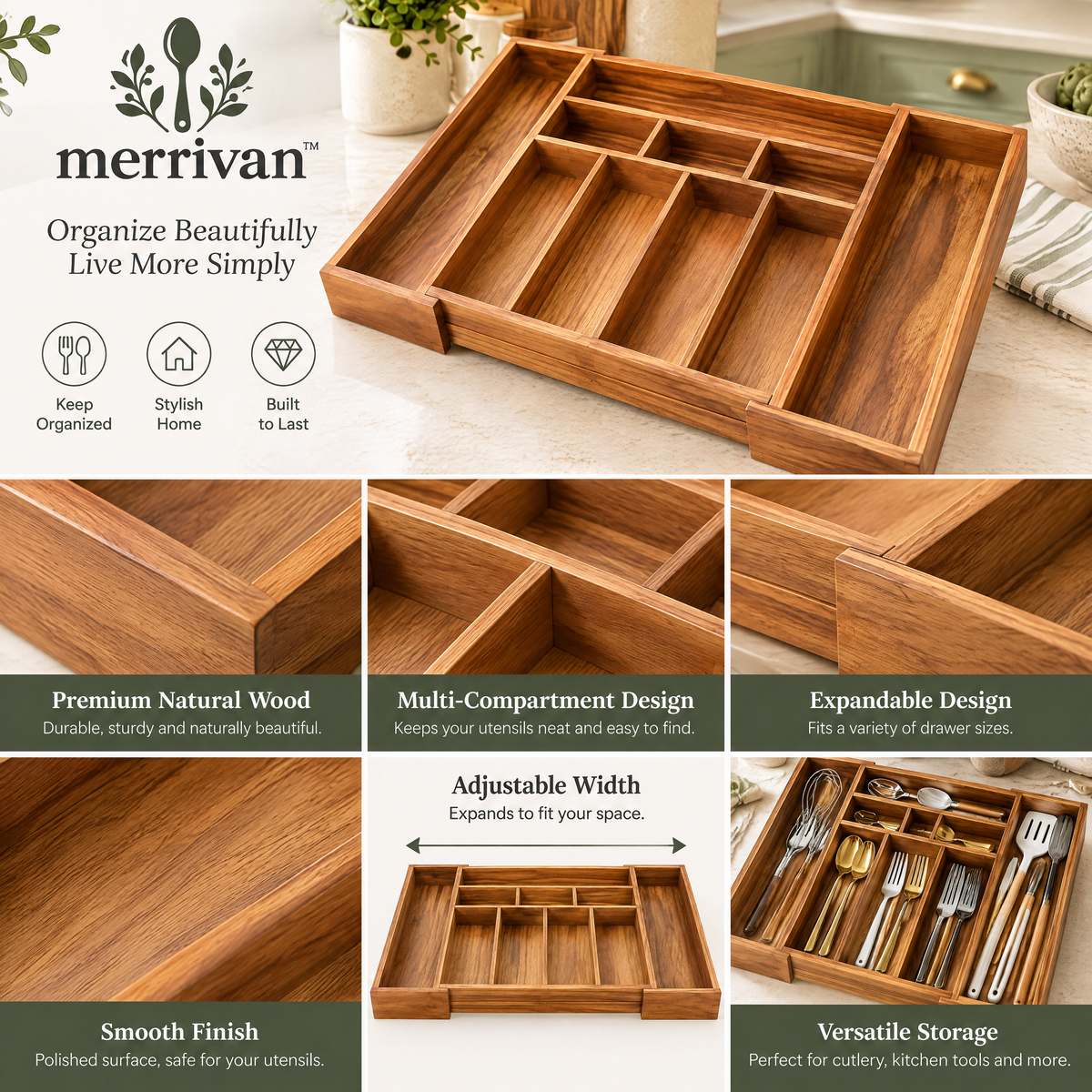 Expandable Wood Flatware Organizer