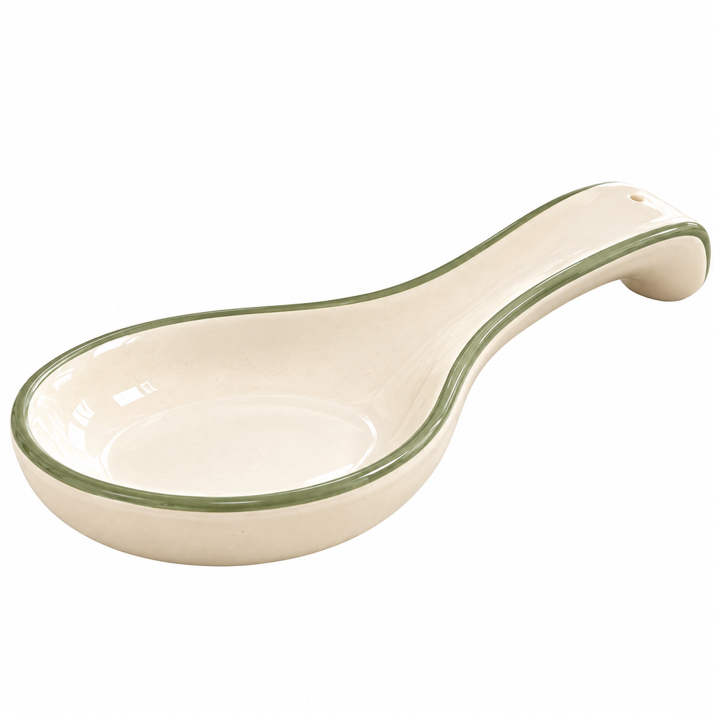 Sage-Rim Ceramic Spoon Rest