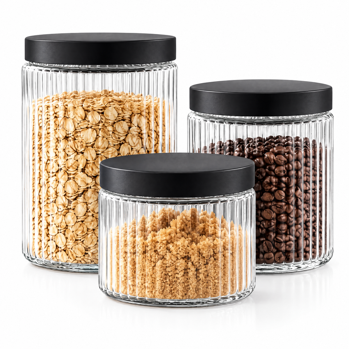 Ribbed Glass Canister Set, 3-Piece