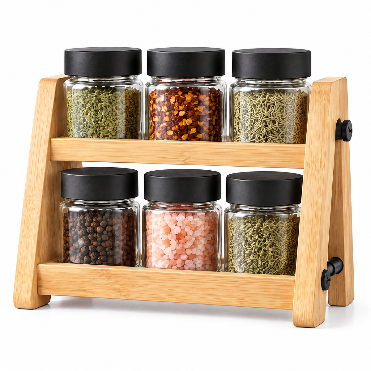 Wood Spice Rack with 6 Jars