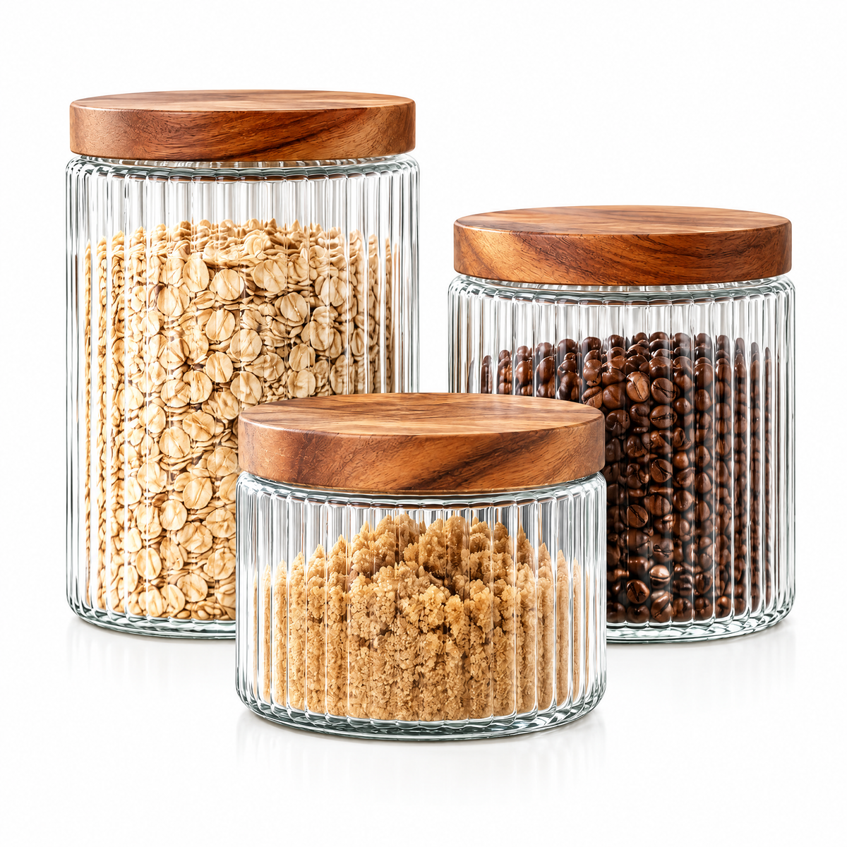 Ribbed Glass Canister Set, 3-Piece