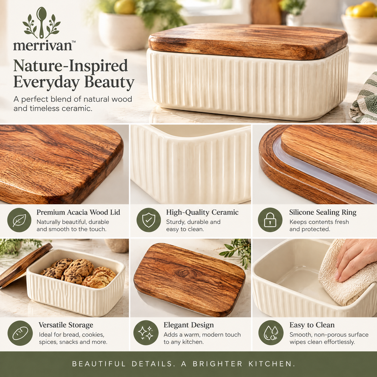 Ribbed Butter Dish with Wood Lid