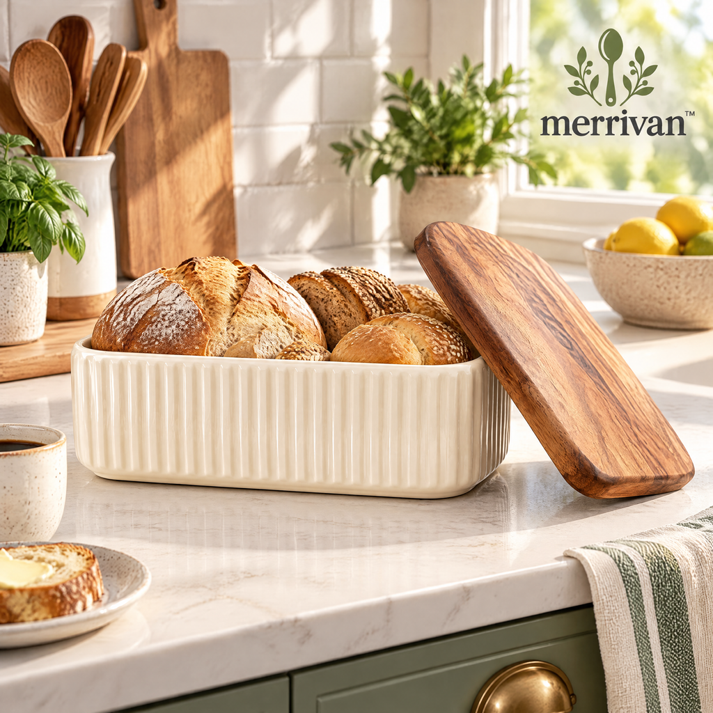 Ribbed Butter Dish with Wood Lid
