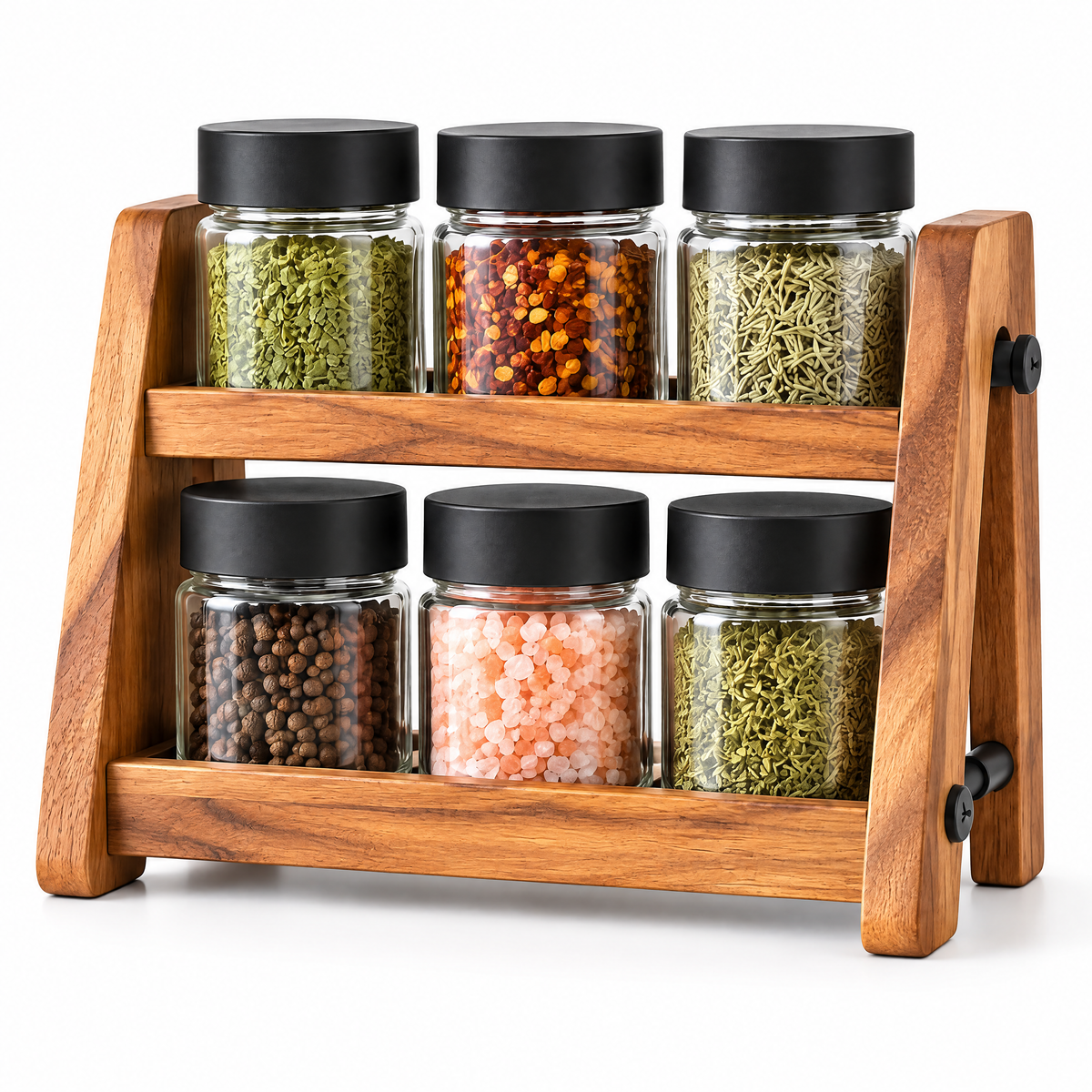 Wood Spice Rack with 6 Jars