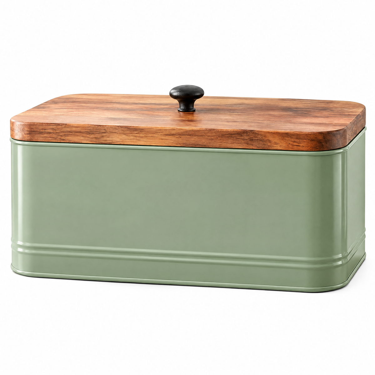 Cream Bread Box with Wood Lid