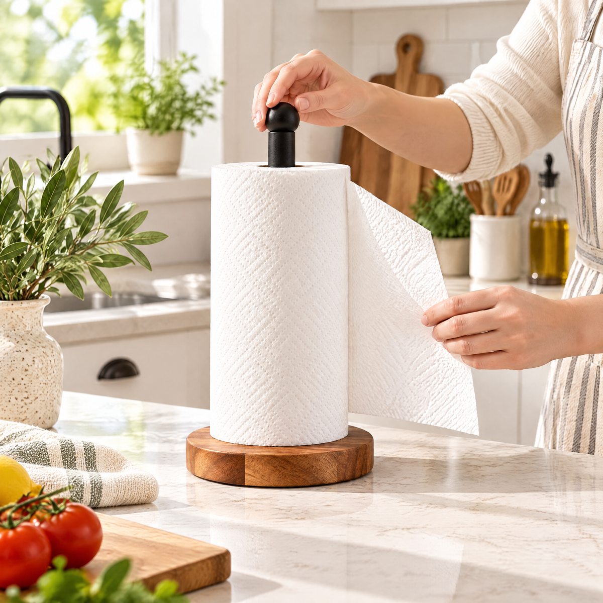 Wood-Base Paper Towel Holder