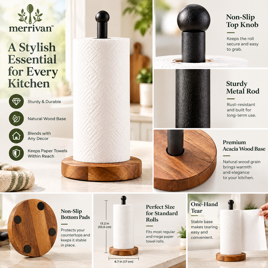 Wood-Base Paper Towel Holder