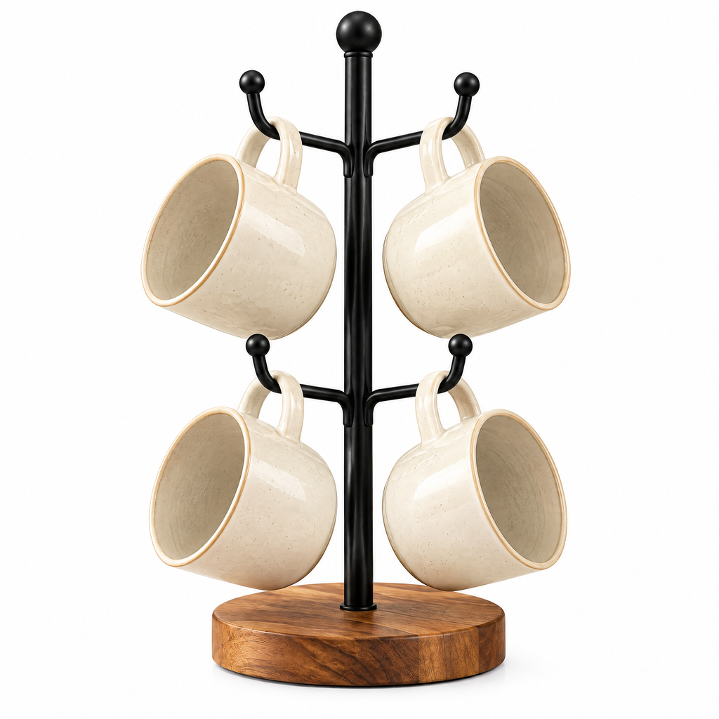Farmhouse Mug Tree with 4 Mugs