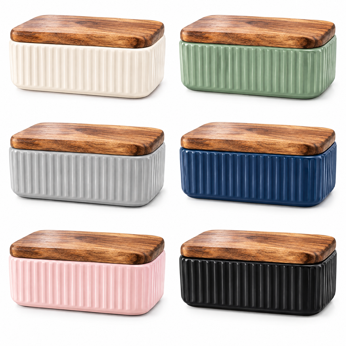 Ribbed Butter Dish with Wood Lid