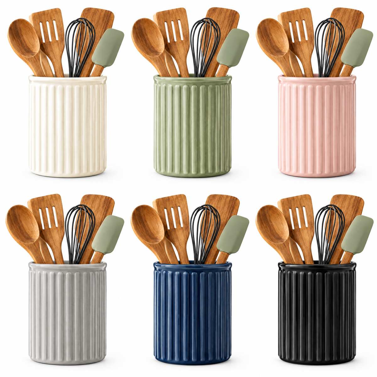 Cream Ribbed Utensil Crock