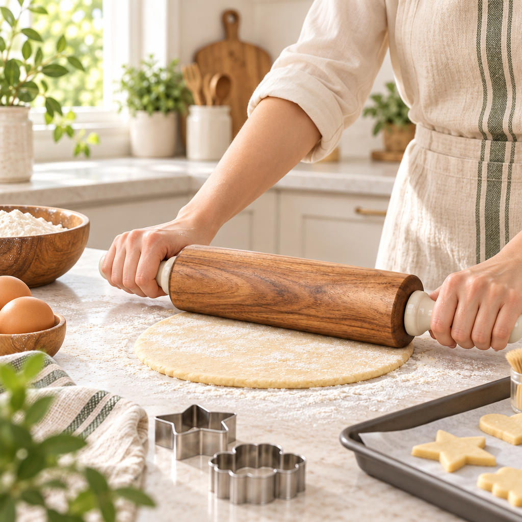 Wood Rolling Pin with Ceramic Handles