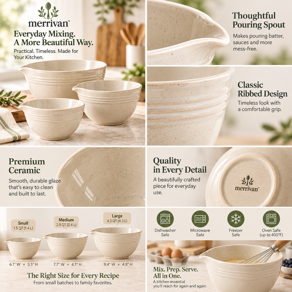 Cream Mixing Bowl Set, 3-Piece
