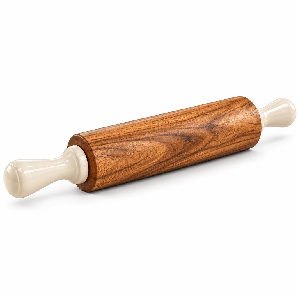 Wood Rolling Pin with Ceramic Handles